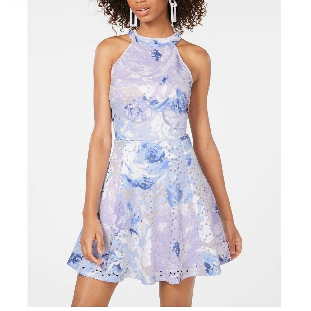 Emerald Sundae Junior M Lilac Multi Printed Laser Cut Fit Flare Dress NWT V81